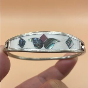 Silver and White Abalone Inlay Bracelet M44